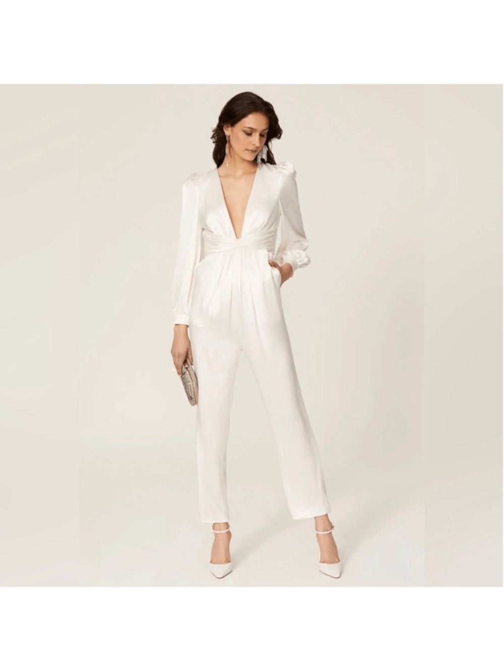 Mac Duggal White Satin Jumpsuit Sz 0 - Picture 1 of 9